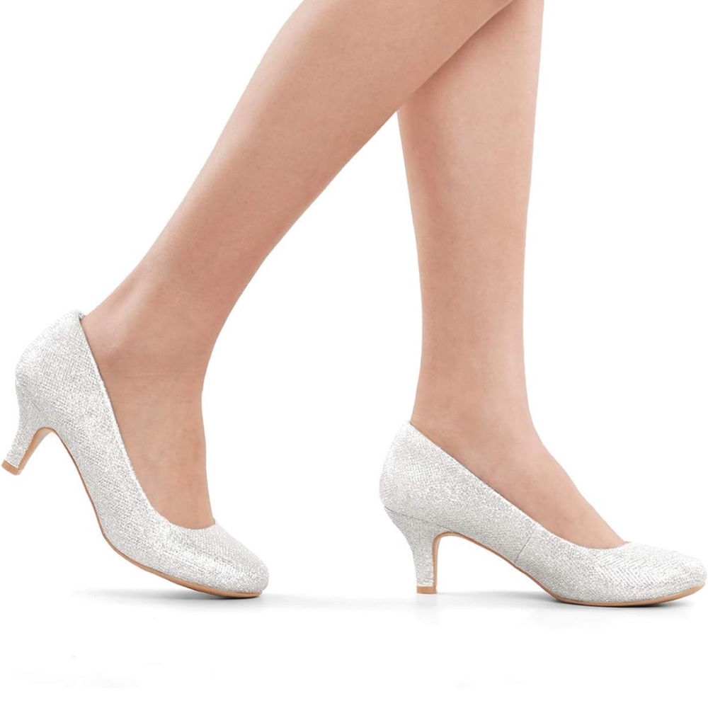 DREAM PAIRS Women's Dress Comfortable Low Heel Pump Shoes Silver